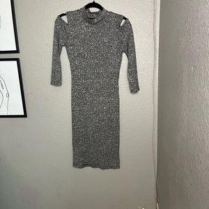 grey ribbed long sleeve dress